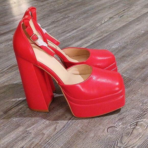 Platform chunky high block square toe platform  6" heeled shoes Sz 8.5 NWOT - Picture 5 of 7